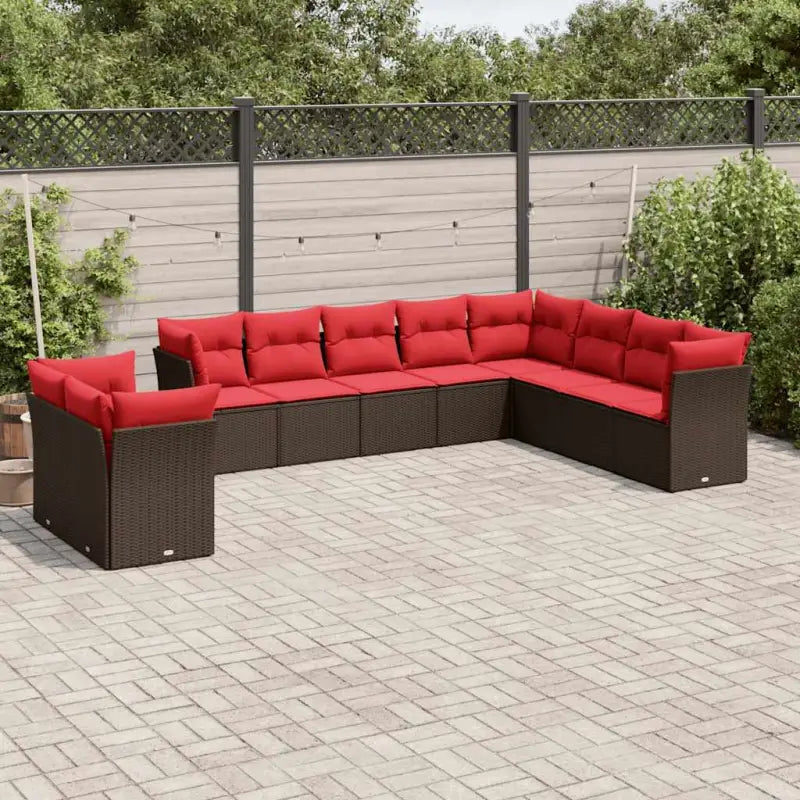 Poly Rattan Tuinset met Waterdichte Tas en Gepoedercoat Staal - Bruin en rood / Zonder tafel - Tuinsets