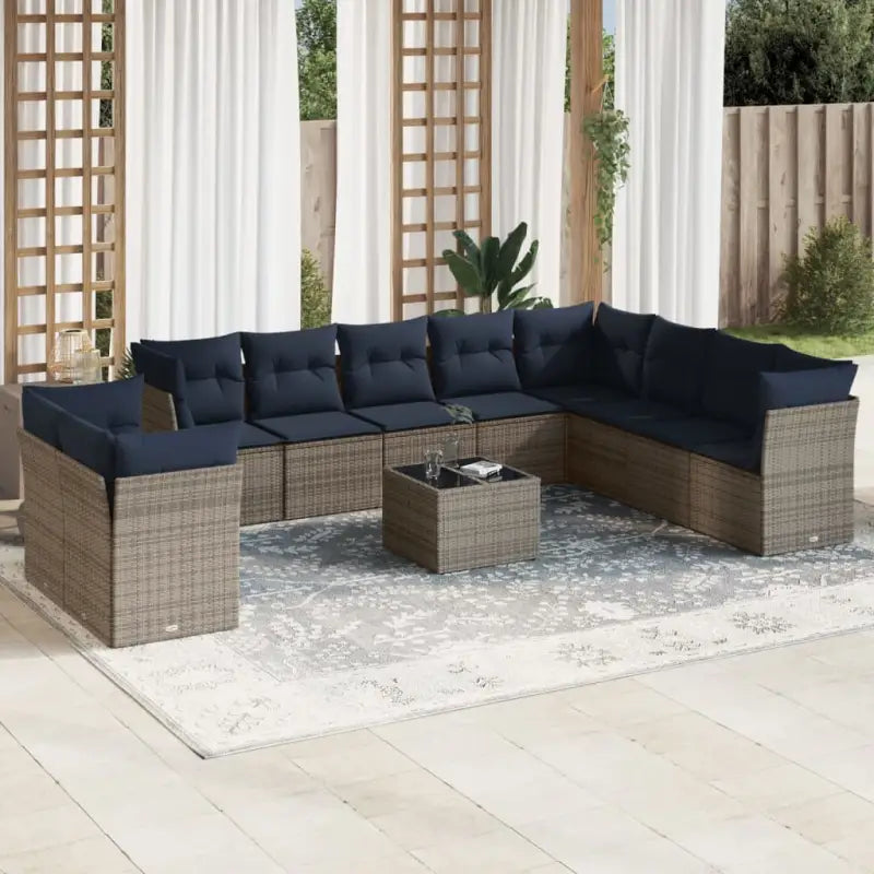 Poly Rattan Tuinset met Waterdichte Tas en Gepoedercoat Staal - Grijs en blauw / Met tafel - Tuinsets