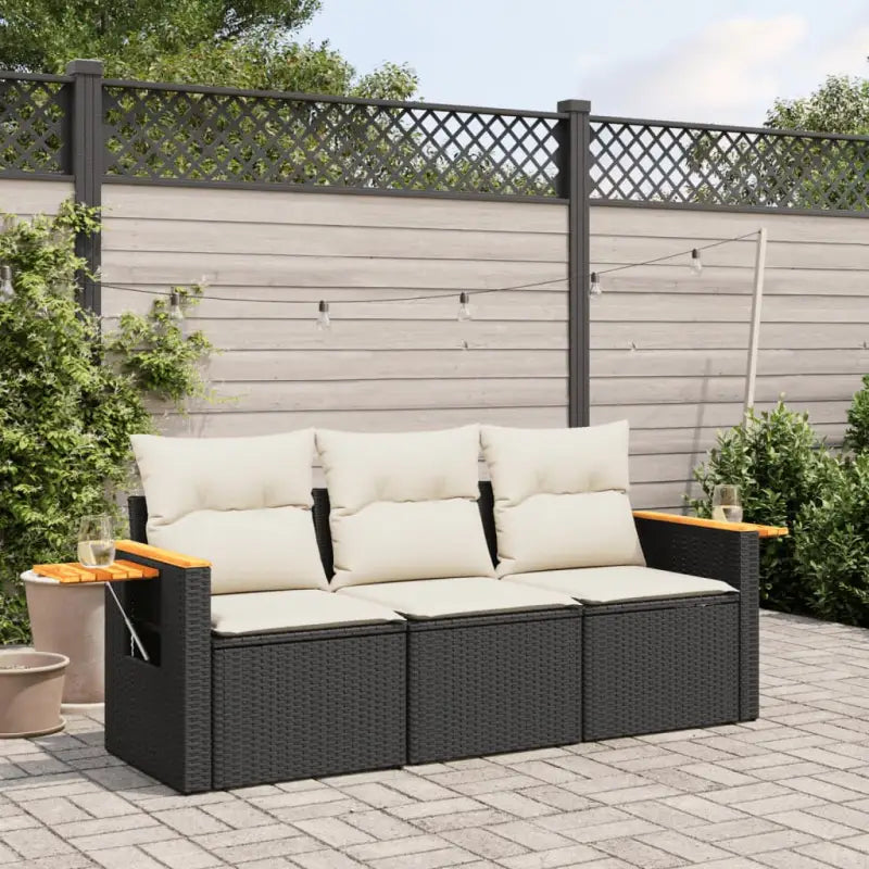 Poly Rattan Tuinset met Waterdichte Tas en Wasbare Hoezen - Zwart en crème / Zonder tafel - Tuinsets