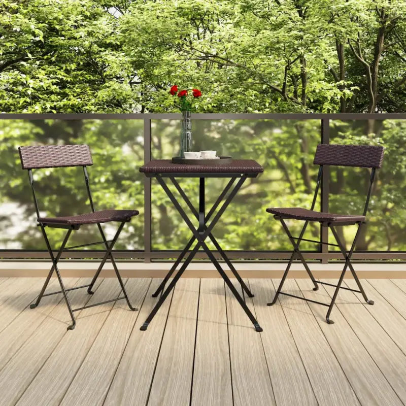 Poly Rattan Tuinset voor Diner en Ontspanning in de Tuin of Op Balkon - Bruin - Tuinsets