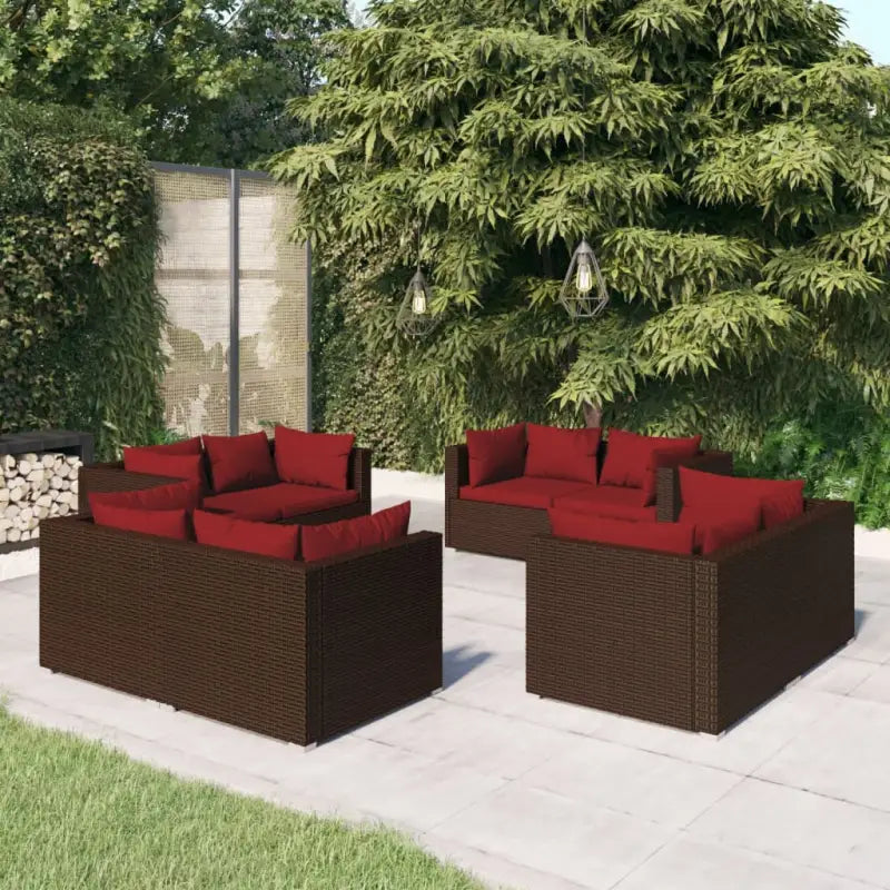 Poly Rattan Tuinset voor Ontspanning en Gezelligheid in de Buitenruimte - Bruin en rood / 8x hoek - Tuinsets