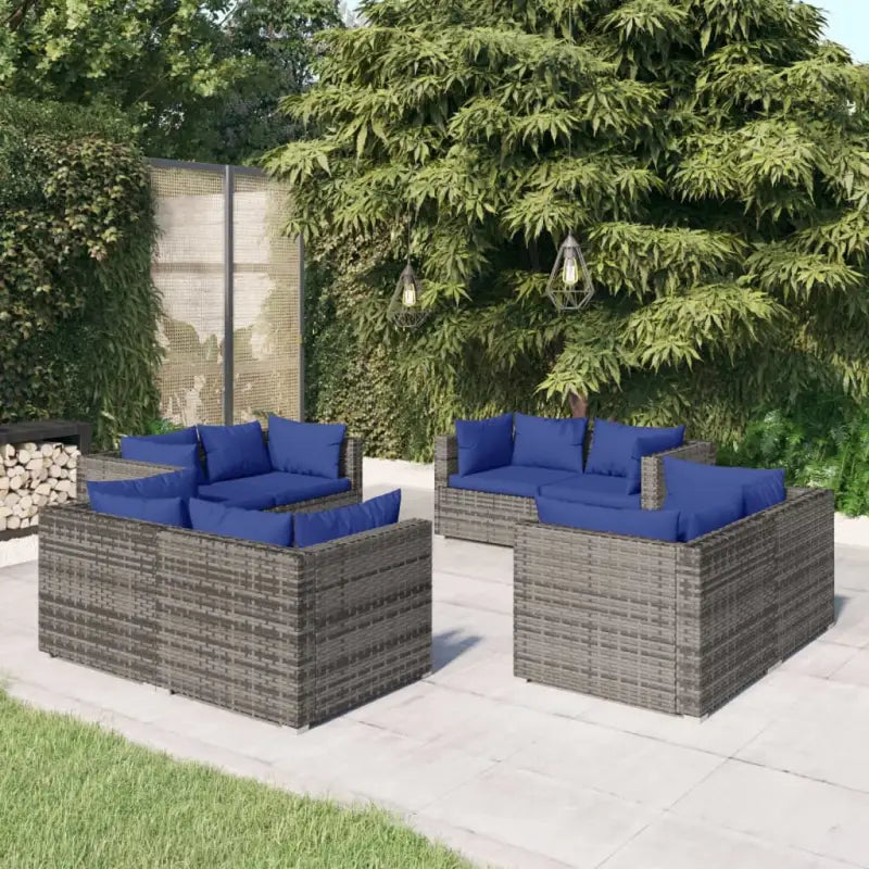 Poly Rattan Tuinset voor Ontspanning en Gezelligheid in de Buitenruimte - Grijs en donkerblauw / 8x hoek - Tuinsets