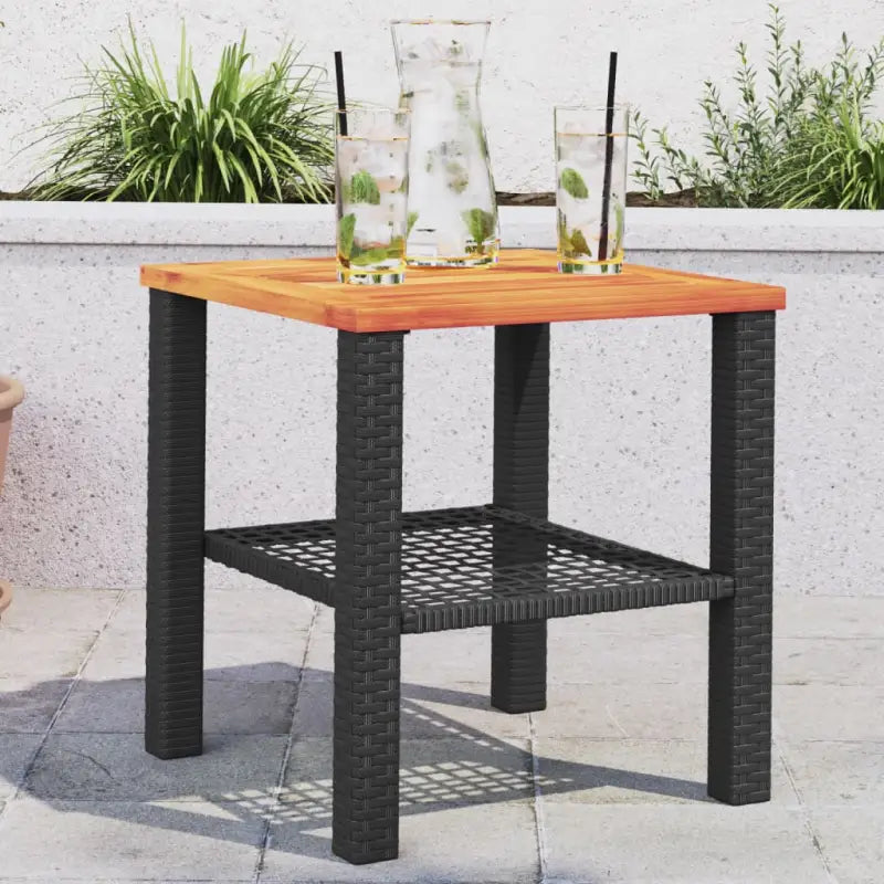 Poly Rattan tuintafel eenvoudig schoon voor gezellige tuin en terras momenten - Zwart en bruin / 40 x 40 x 42 cm / 1