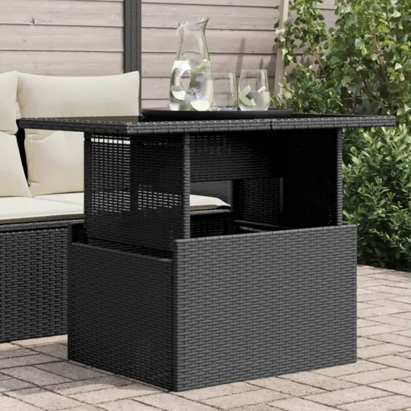 Poly rattan tuintafel met gehard glas gemakkelijk schoon voor in tuin of terras - Zwart / 1 / Glas - Tuintafels