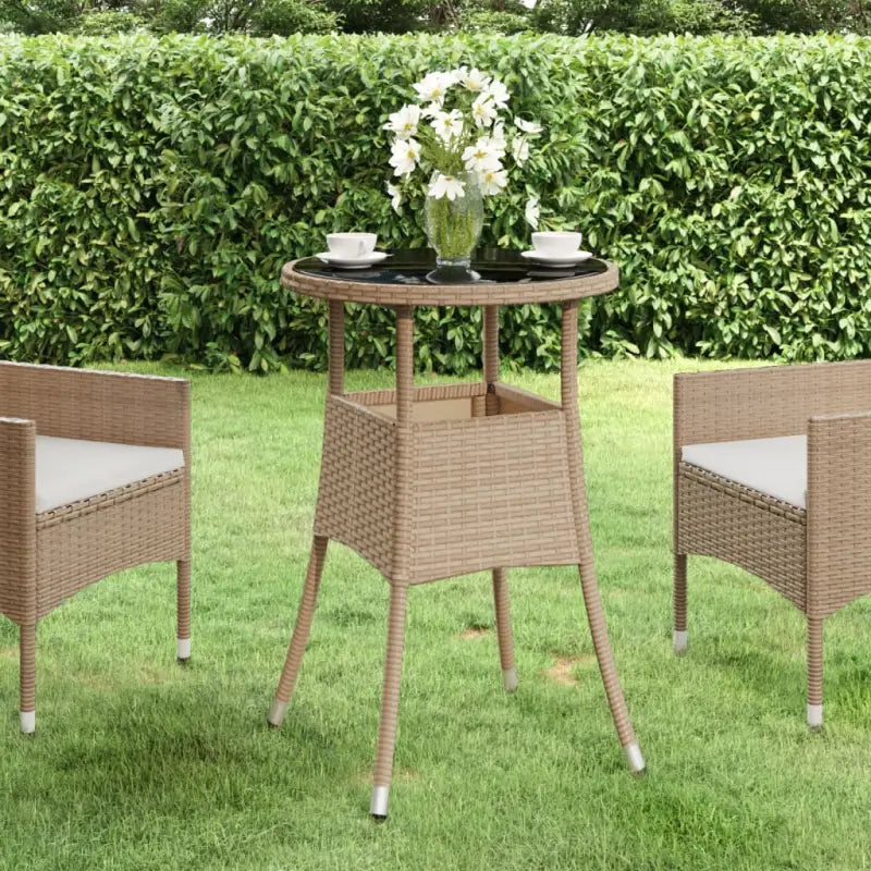 Poly Rattan Tuintafel met Gehard Glas voor buitengebruik - Beige / 1 - Tuintafels