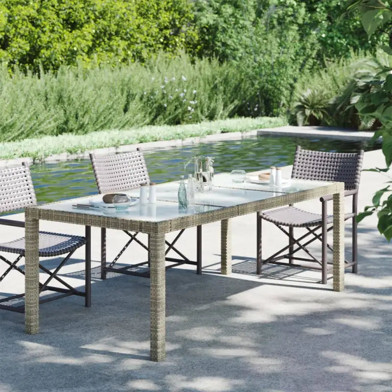 Poly rattan tuintafel met gehard glas voor stijl en stabiliteit - Grijs / 1 - Tuintafels