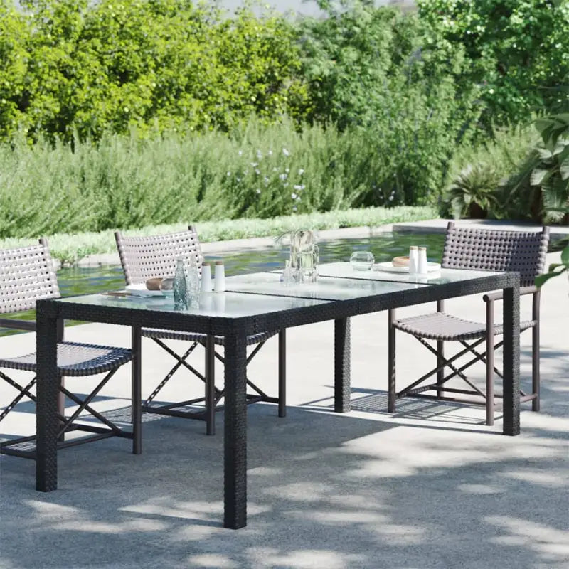 Poly rattan tuintafel met gehard glas voor stijl en stabiliteit - Zwart en wit / 1 - Tuintafels