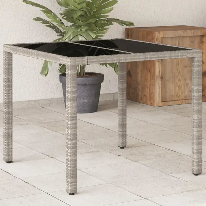 Poly rattan tuintafel met gemakkelijk schoon en gehard glas - Lichtgrijs / 1 - Tuintafels