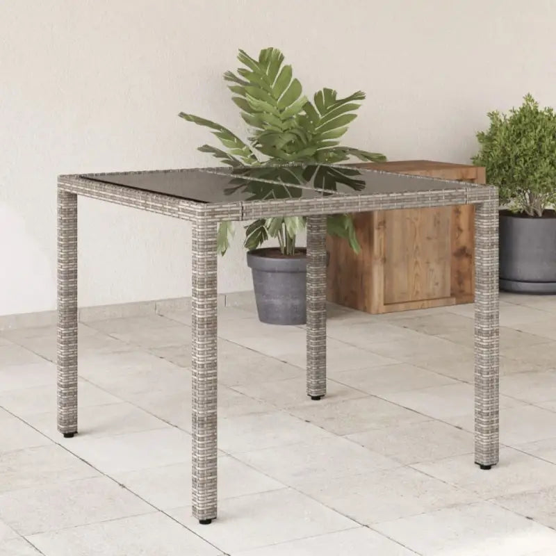 Poly rattan tuintafel met gemakkelijk schoon en gehard glas - Grijs / 1 - Tuintafels
