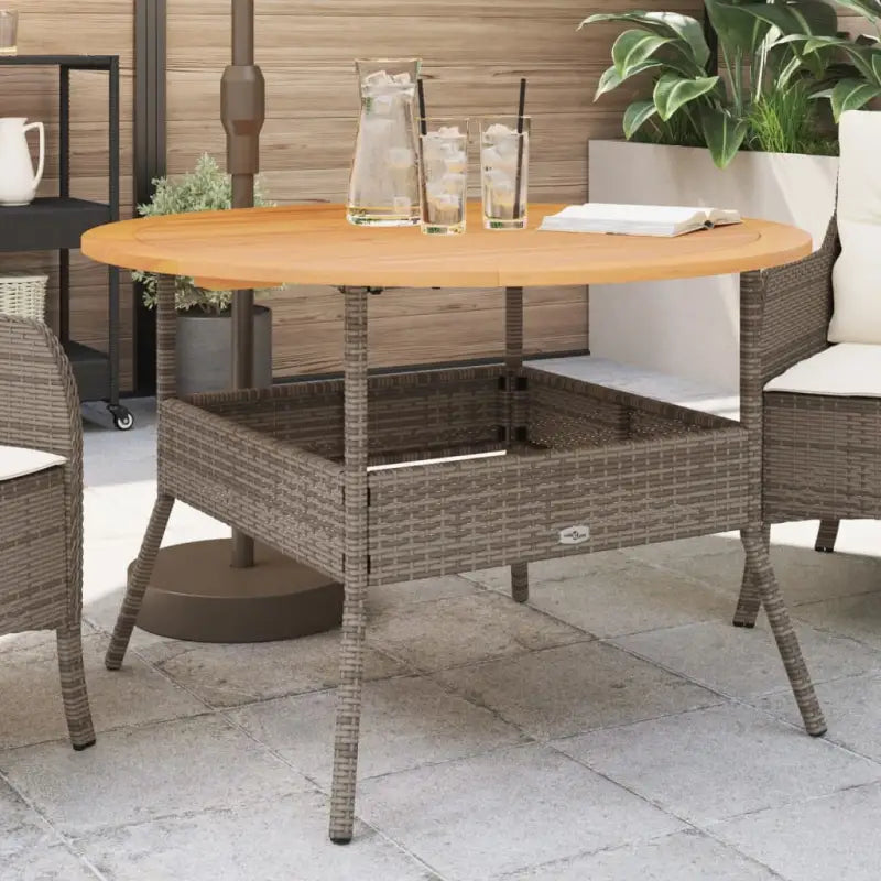 Poly rattan tuintafel met houten tafelblad voor gezellige tuin momenten - Grijs / 1 - Tuintafels