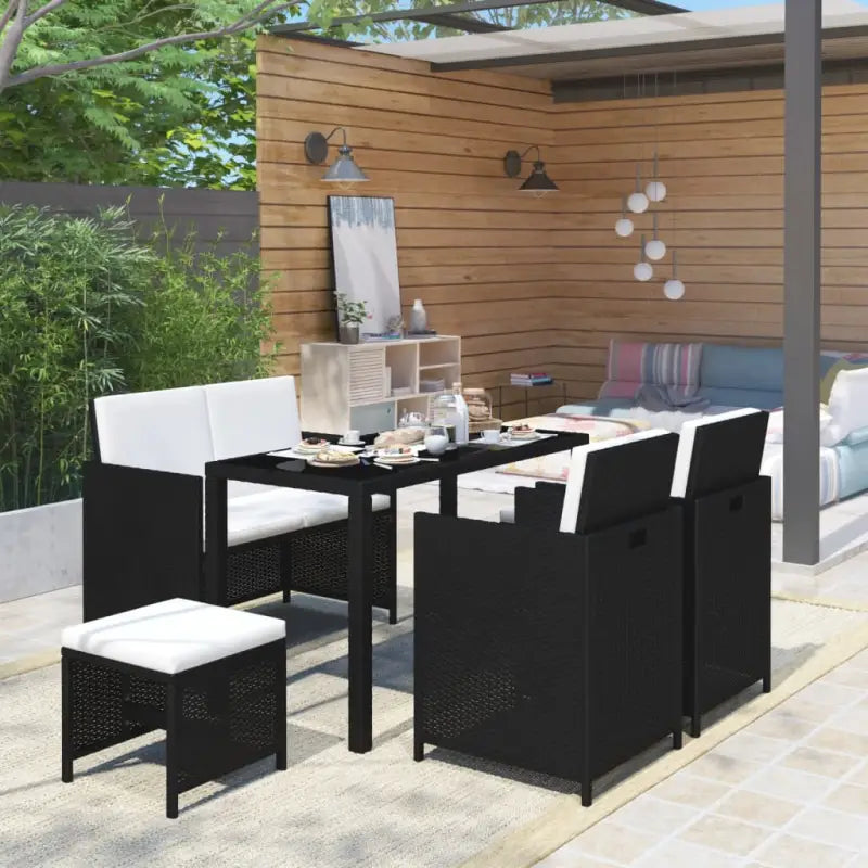 Rattan Tuinset met Glazen Tafelblad en Levering Bevat - Zwart en wit - Tuinsets