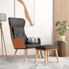 Relaxfauteuil met voetenbank van massief rubberwood en duurzaam materiaal - Donkergrijs / 1 / Met voetensteun