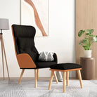 Relaxfauteuil met voetenbank van massief rubberwood en duurzaam materiaal - Zwart / 1 / Met voetensteun - Fauteuils &