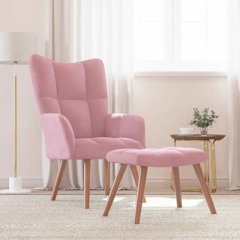 Relaxstoel met voetenbank met blokpatroon voor stijlvol comfort - Roze / 1 / Met voetensteun - Fauteuils &
