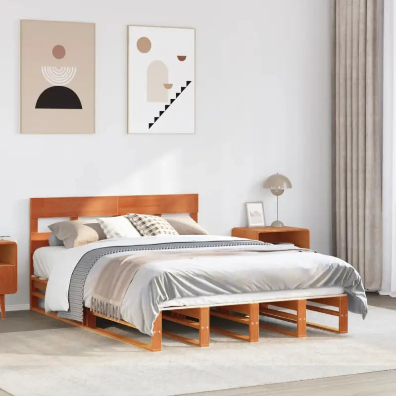 Robuust massief grenenhout bedframe voor een moderne slaapkamer - Wasbruin / 160 x 200 cm - Bedden & bedframes