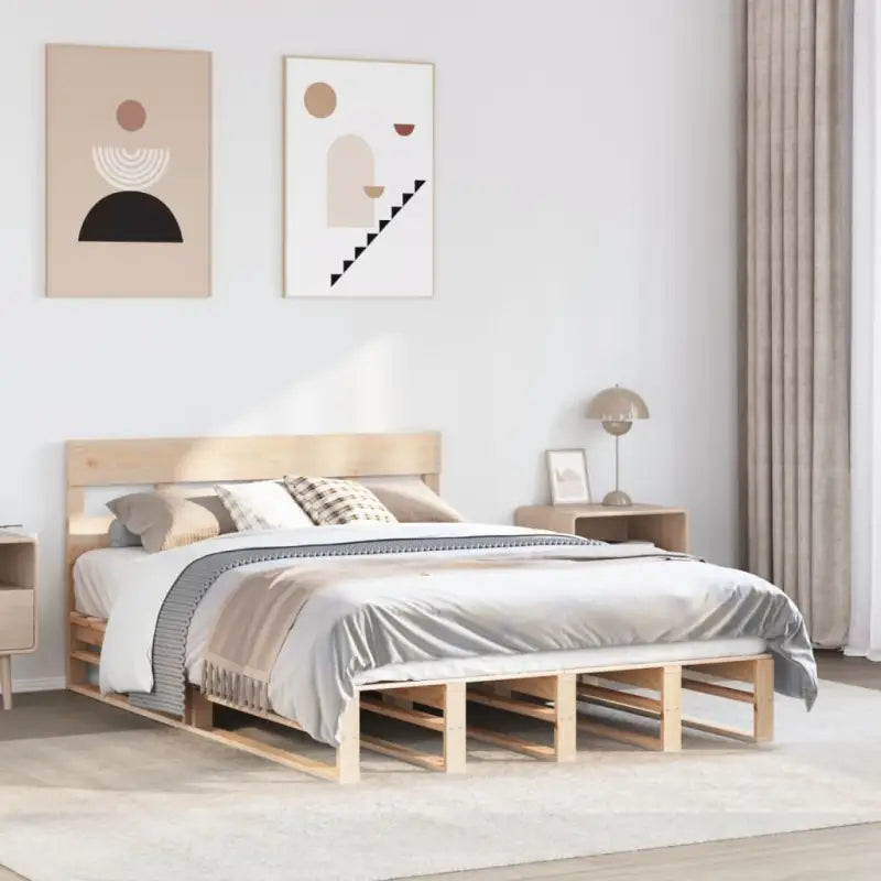 Robuust massief grenenhout bedframe voor een moderne slaapkamer - Naturel / 135 x 190 cm - Bedden & bedframes