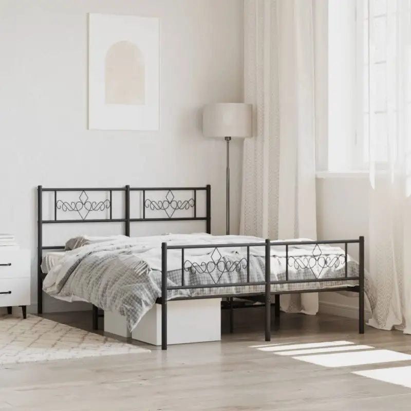 Robuust metalen bedframe met extra opbergruimte en tijdloos design - Zwart / 120 x 190 cm / met hoofdbord & voetbord