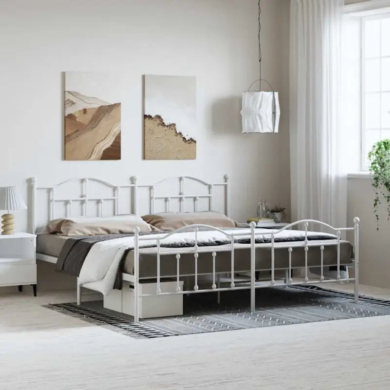 Robuust metalen bedframe met extra opbergruimte en tijdloos design - Wit / 193 x 203 cm / met hoofdbord & voetbord