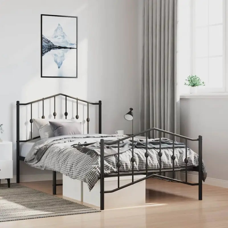 Robuust metalen bedframe met extra opbergruimte en tijdloos ontwerp - Zwart / 100 x 190 cm / met hoofdbord & voetbord