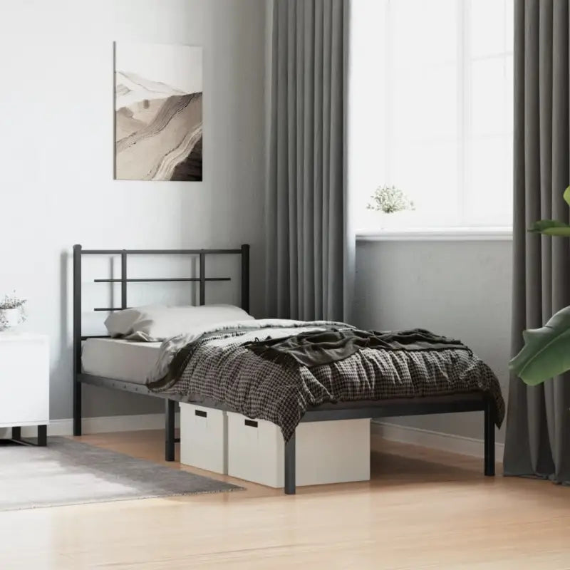 Robuust metalen bedframe met extra opbergruimte en tijdloos ontwerp - Zwart / 90 x 190 cm / met hoofdbord - Bedden &
