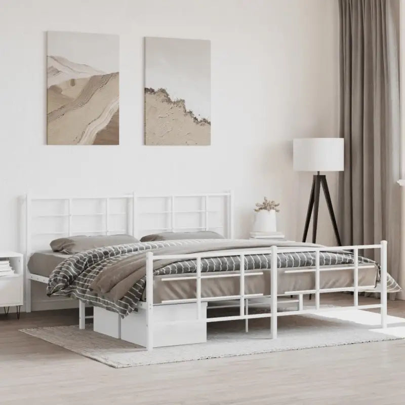Robuust metalen bedframe met extra opbergruimte en tijdloos ontwerp - Wit / 183 x 213 cm / met hoofdbord & voetbord