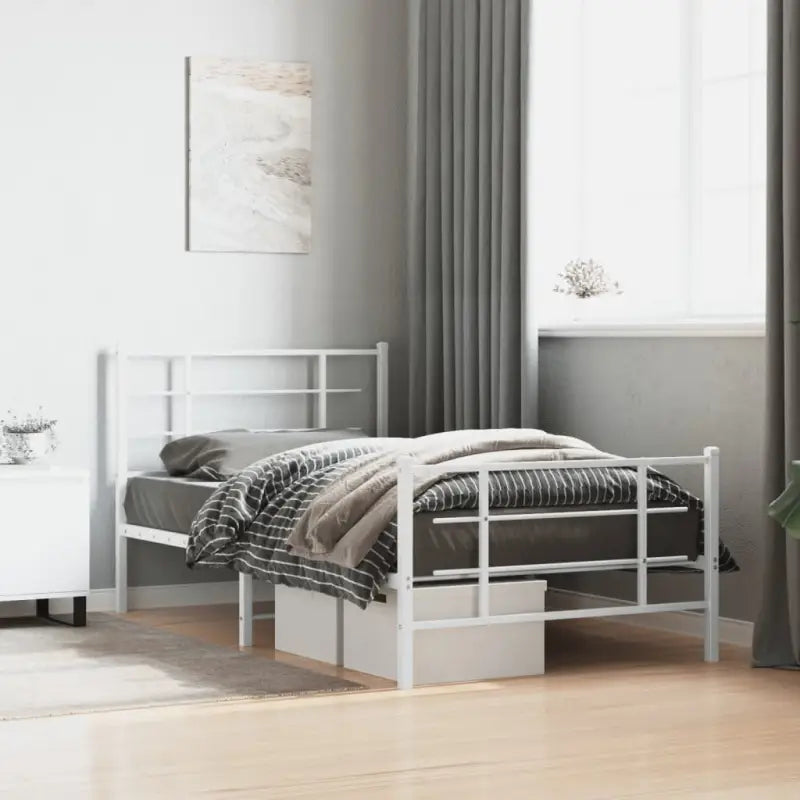 Robuust metalen bedframe met extra opbergruimte en tijdloos ontwerp - Wit / 100 x 190 cm / met hoofdbord & voetbord