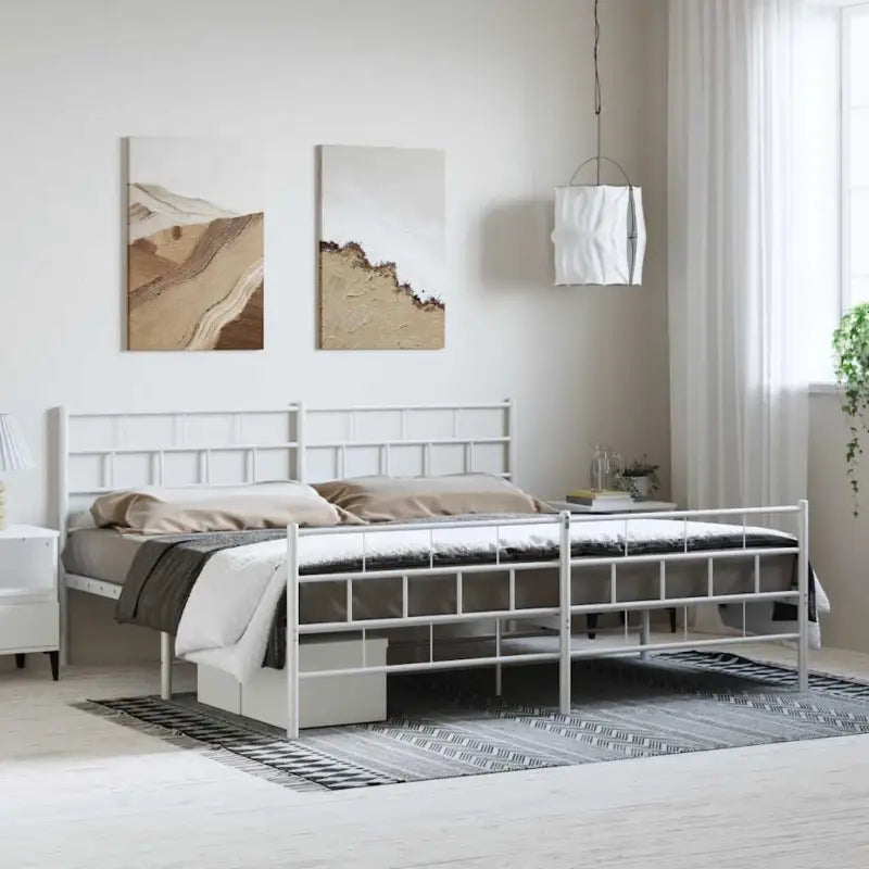 Robuust metalen bedframe met metalen latten en extra opbergruimte - Wit / 193 x 203 cm / met hoofdbord & voetbord