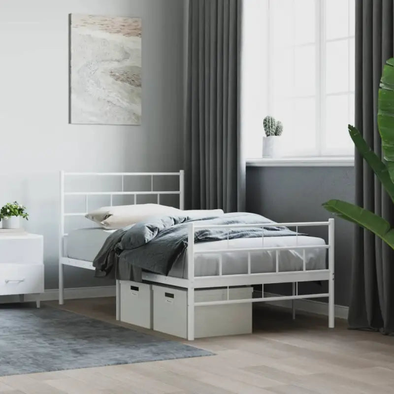 Robuust metalen bedframe met metalen latten en extra opbergruimte - Wit / 90 x 190 cm / met hoofdbord & voetbord