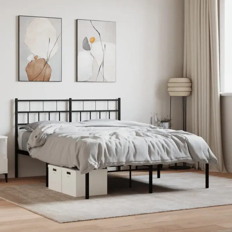 Robuust metalen bedframe met metalen latten en extra opbergruimte - Zwart / 120 x 190 cm / met hoofdbord - Bedden &