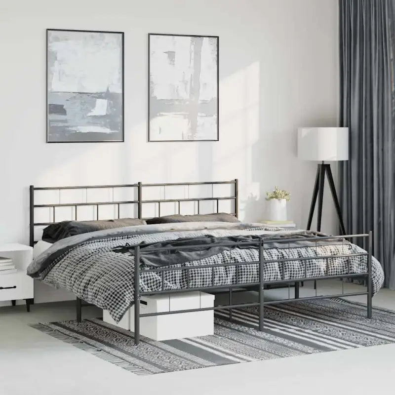 Robuust metalen bedframe met metalen latten en extra opbergruimte - Zwart / 183 x 213 cm / met hoofdbord & voetbord