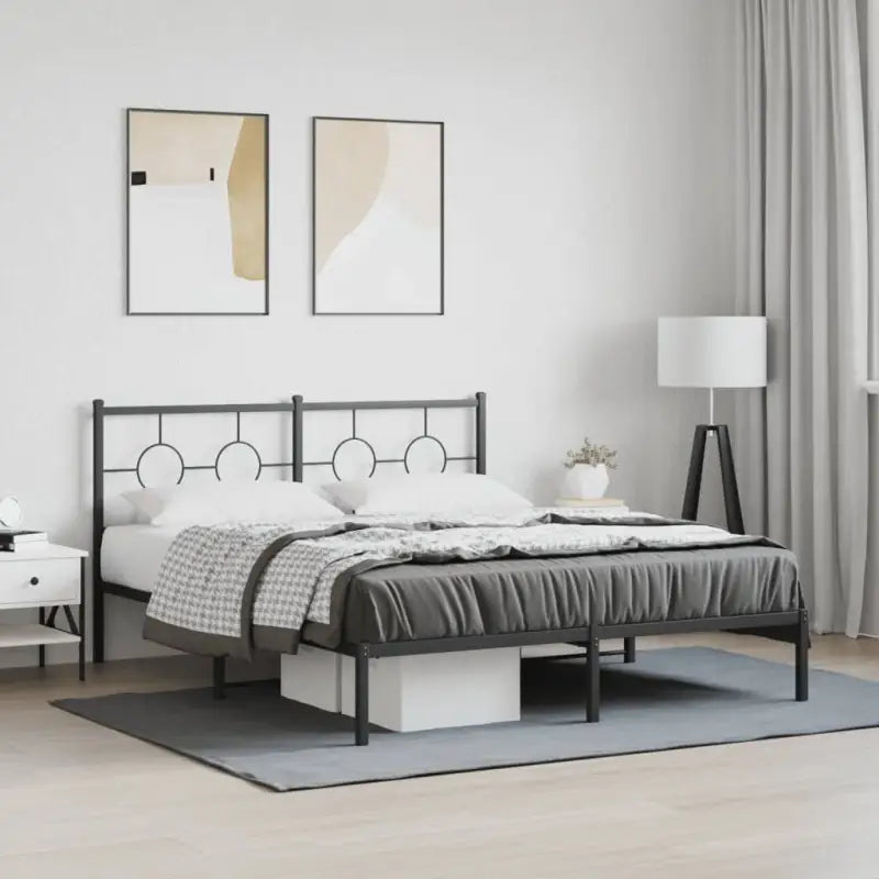 Robuust metalen bedframe met tijdloos design en extra opbergruimte - Zwart / 150 x 200 cm / met hoofdbord - Bedden &