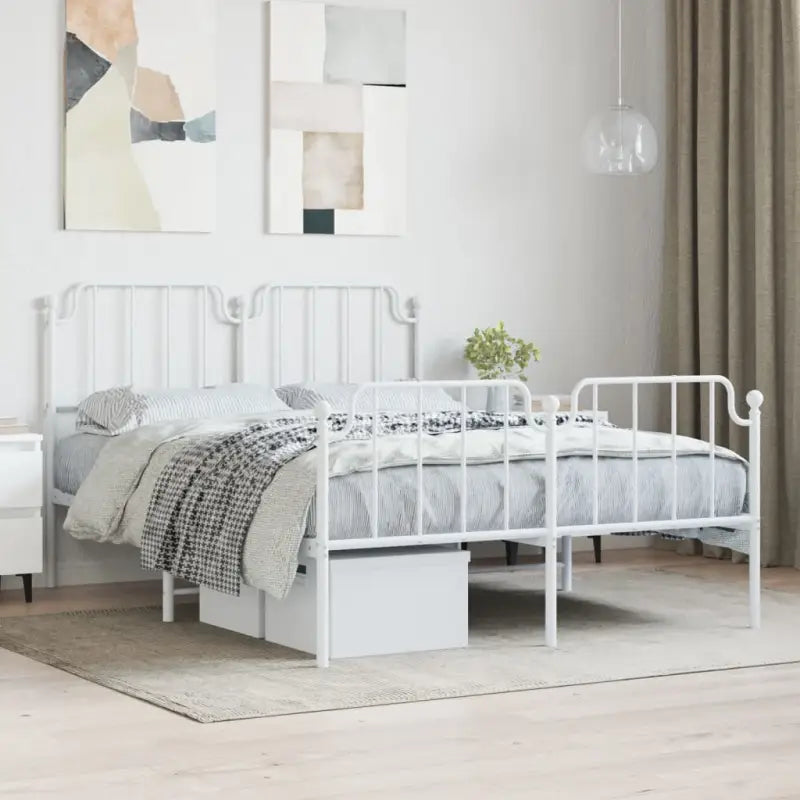 Robuust metalen bedframe met tijdloos design en extra opbergruimte - Wit / 140 x 190 cm / met hoofdbord & voetbord