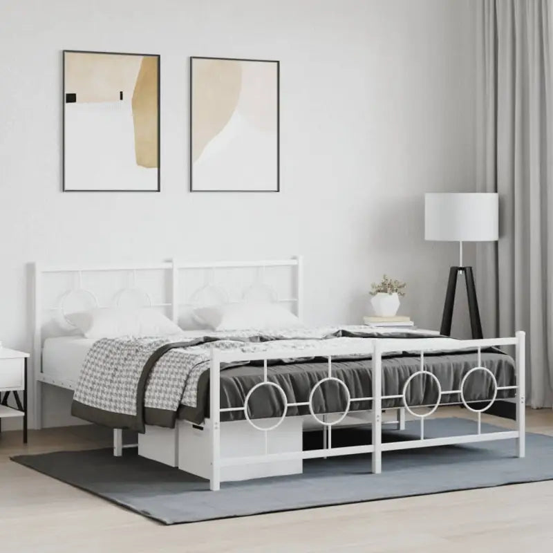Robuust metalen bedframe met tijdloos design en extra opbergruimte - Wit / 150 x 200 cm / met hoofdbord & voetbord