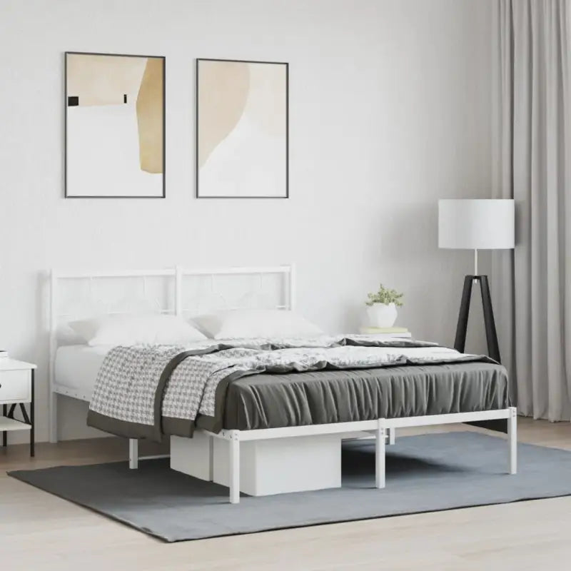 Robuust metalen bedframe met tijdloos design en extra opbergruimte - Wit / 140 x 190 cm / met hoofdbord - Bedden &