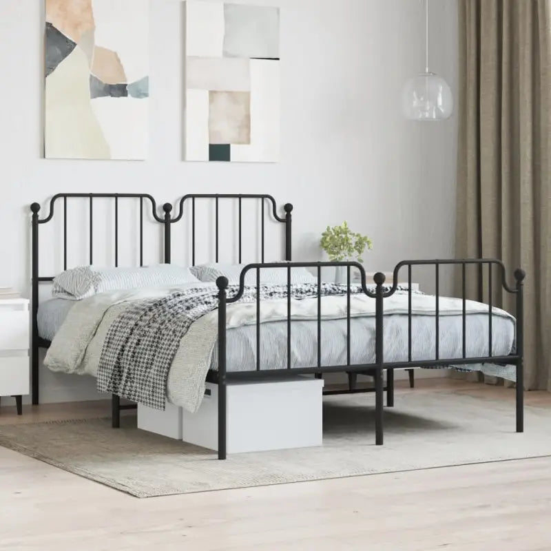 Robuust metalen bedframe met tijdloos design en extra opbergruimte - Zwart / 140 x 200 cm / met hoofdbord & voetbord