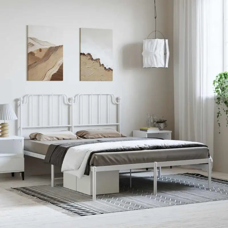 Robuust metalen bedframe met tijdloos design en extra opbergruimte - Wit / 150 x 200 cm / met hoofdbord - Bedden &