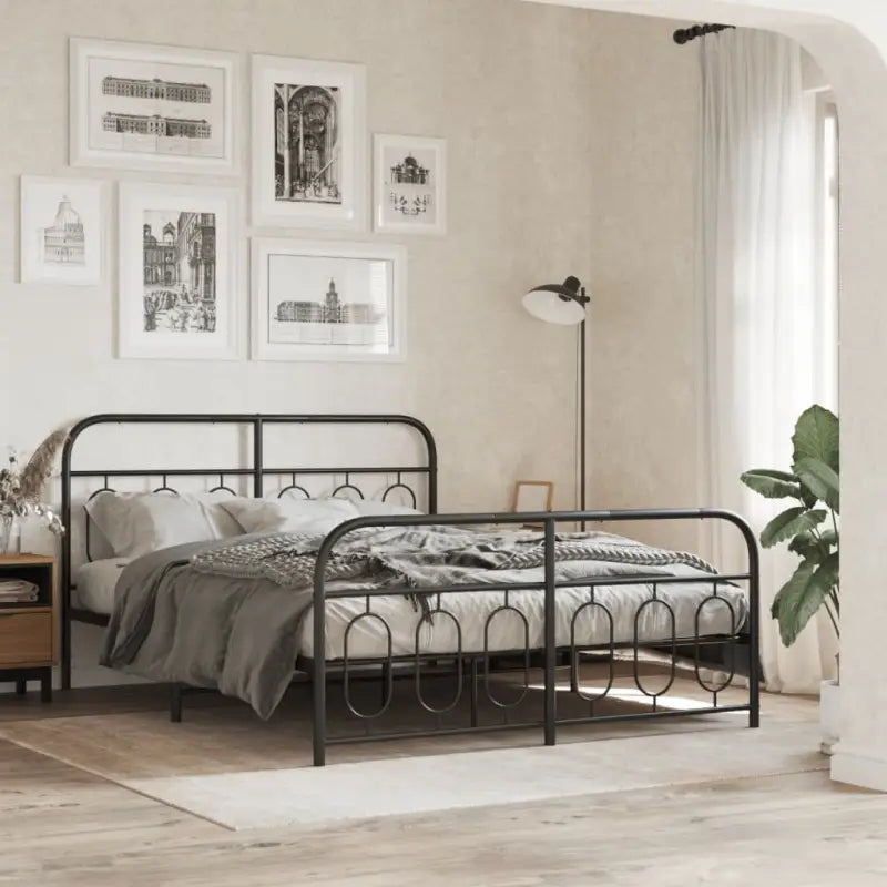 Robuust metalen latten bedframe met elegant design en extra opbergruimte - Zwart / 140 x 200 cm / met hoofdbord &