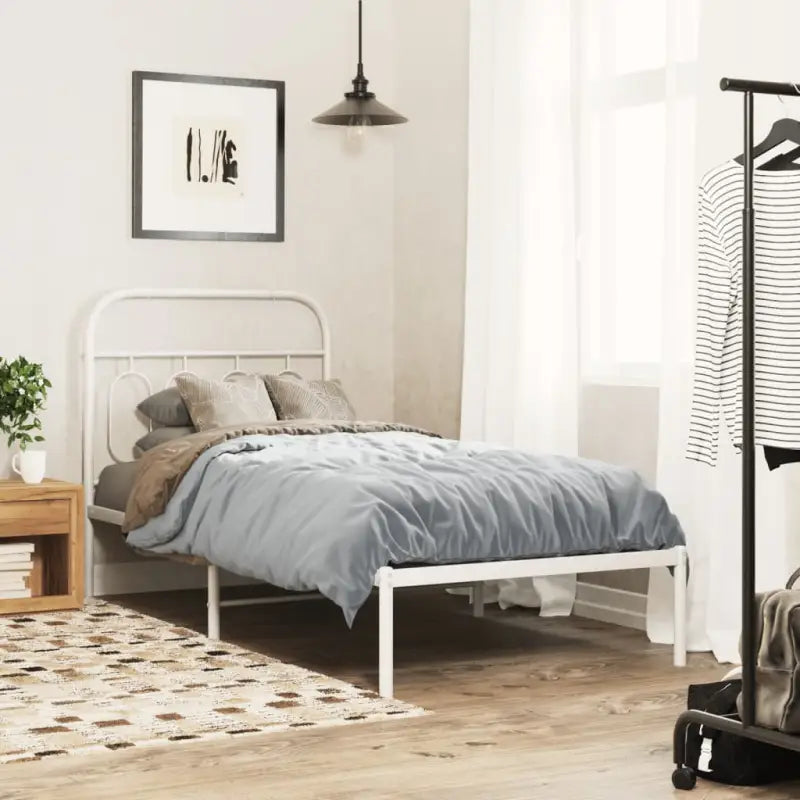 Robuust metalen latten bedframe met elegant design en extra opbergruimte - Wit / 90 x 190 cm / met hoofdbord - Bedden &