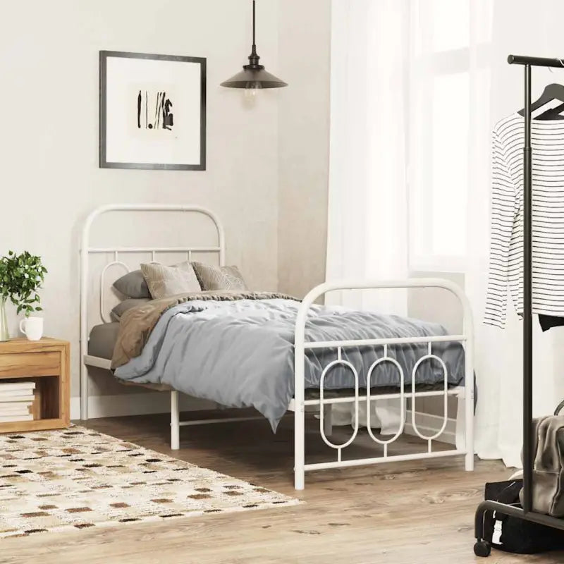 Robuust metalen latten bedframe met elegant design en extra opbergruimte - Wit / 75 x 190 cm / met hoofdbord & voetbord
