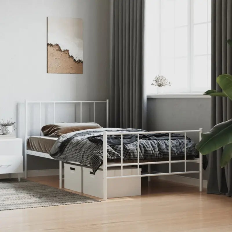 Robuust metalen latten bedframe met elegant ontwerp en extra opbergruimte - Wit / 75 x 190 cm / met hoofdbord &