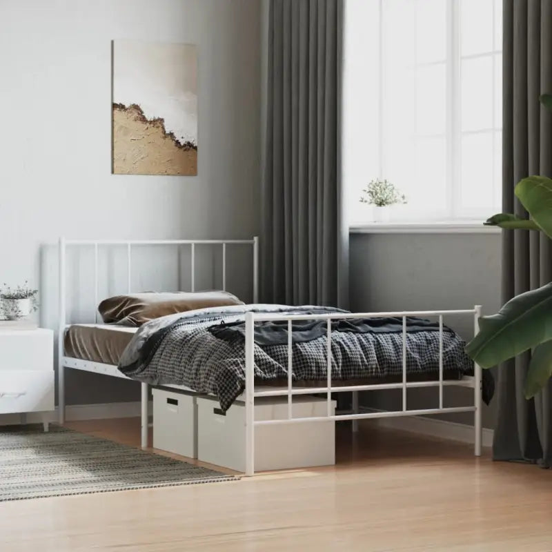 Robuust metalen latten bedframe met elegant ontwerp en extra opbergruimte - Wit / 90 x 200 cm / met hoofdbord &