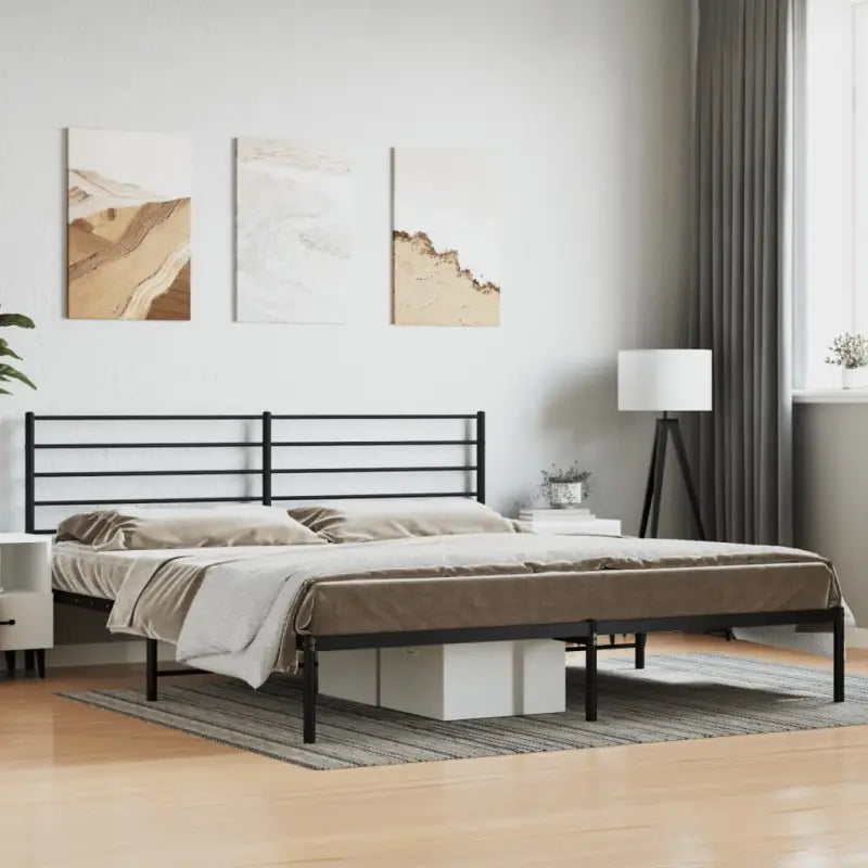 Robuust metalen latten bedframe met extra opbergruimte in klassiek design - Zwart / 200 x 200 cm / met hoofdbord