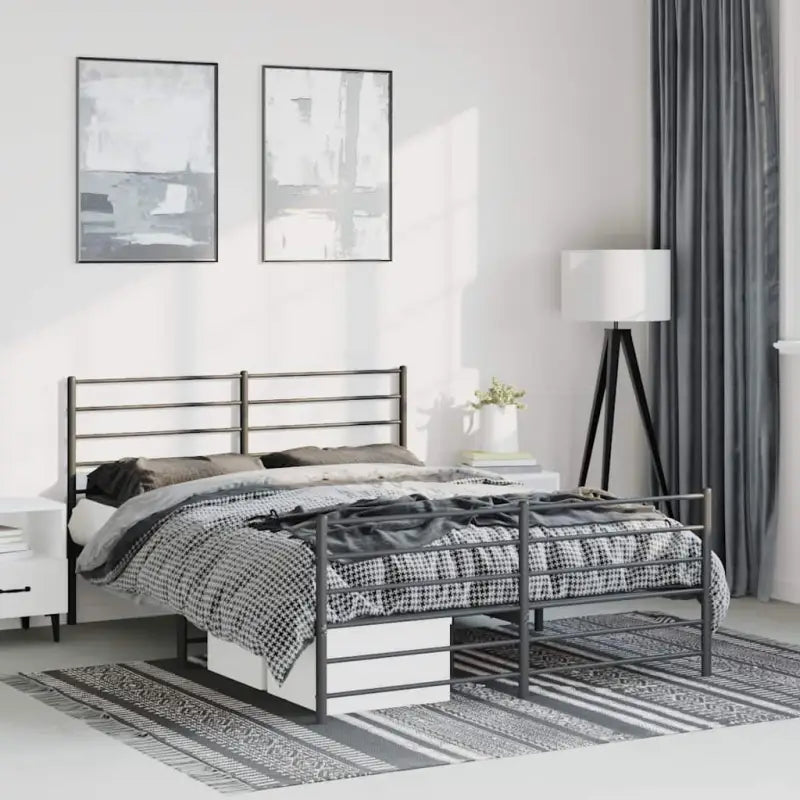 Robuust metalen latten bedframe met extra opbergruimte in klassiek design - Zwart / 150 x 200 cm / met hoofdbord &