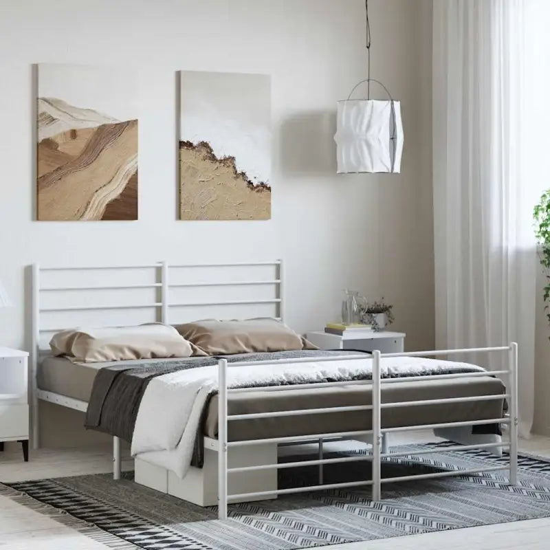 Robuust metalen latten bedframe met extra opbergruimte in klassiek design - Wit / 135 x 190 cm / met hoofdbord &