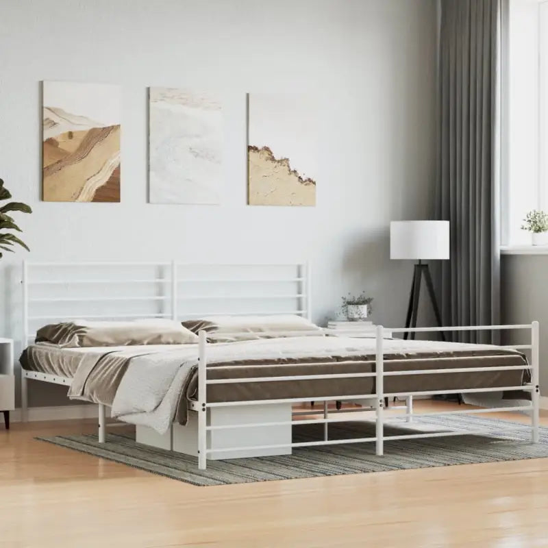 Robuust metalen latten bedframe met extra opbergruimte in klassiek design - Wit / 200 x 200 cm / met hoofdbord &