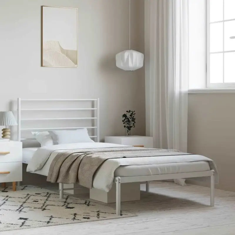 Robuust metalen latten bedframe met extra opbergruimte in klassiek design - Wit / 100 x 190 cm / met hoofdbord - Bedden