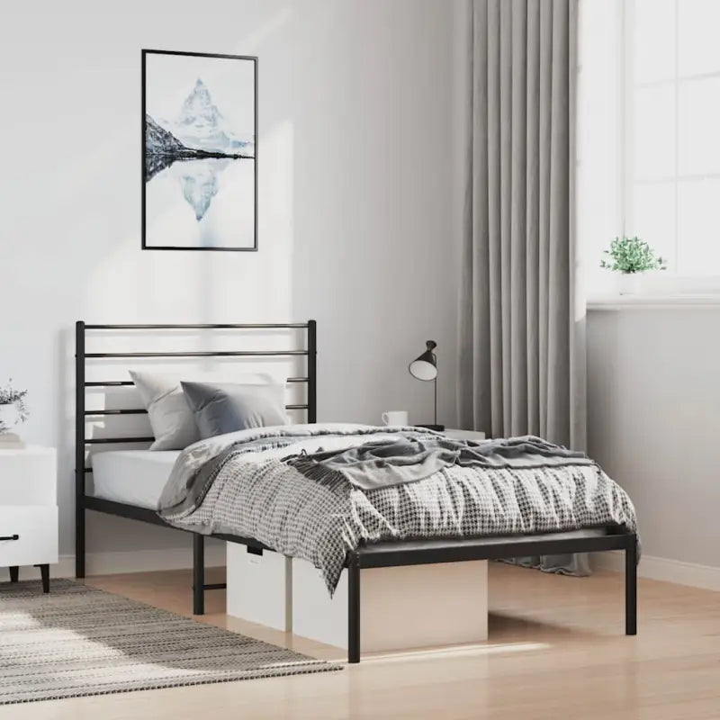 Robuust metalen latten bedframe met extra opbergruimte in klassiek design - Zwart / 100 x 190 cm / met hoofdbord