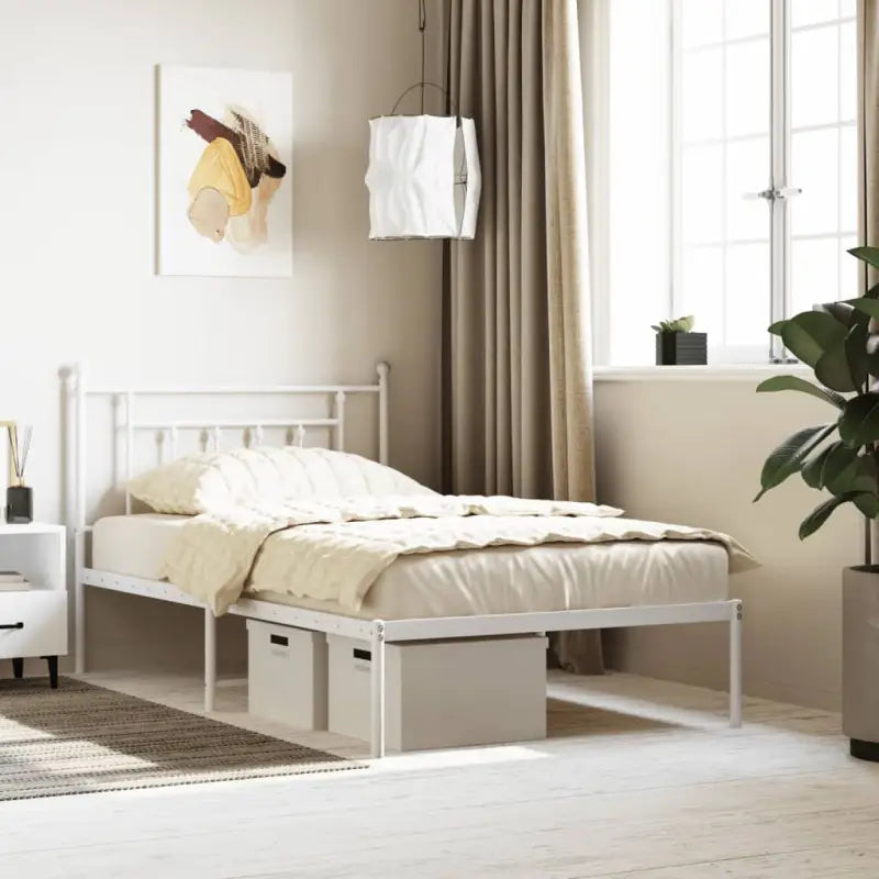 Robuust metalen latten bedframe met extra opbergruimte - Wit / 107 x 203 cm / met hoofdbord - Bedden & bedframes