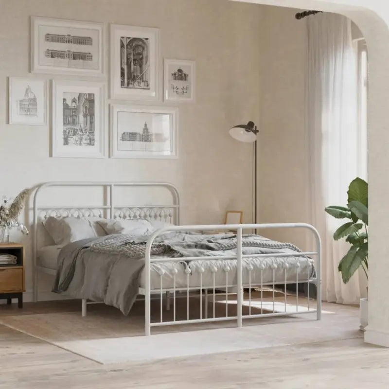 Robuust metalen latten bedframe met extra opbergruimte - Wit / 140 x 200 cm / met hoofdbord & voetbord - Bedden &