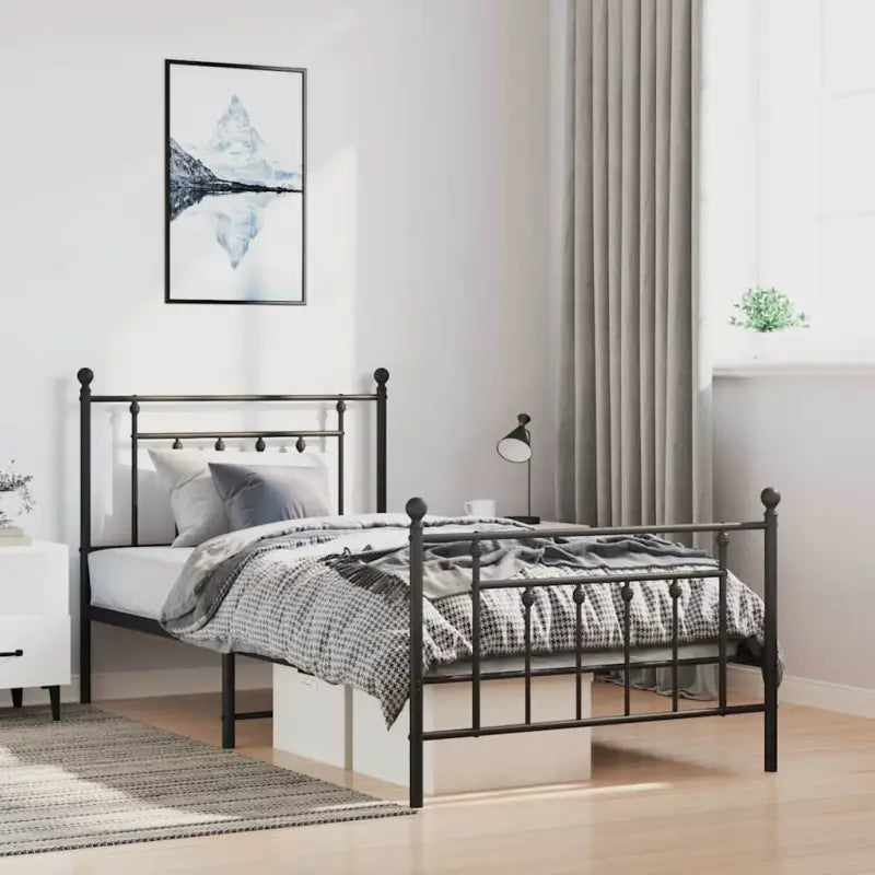 Robuust metalen latten bedframe met extra opbergruimte - Zwart / 100 x 190 cm / met hoofdbord & voetbord - Bedden &
